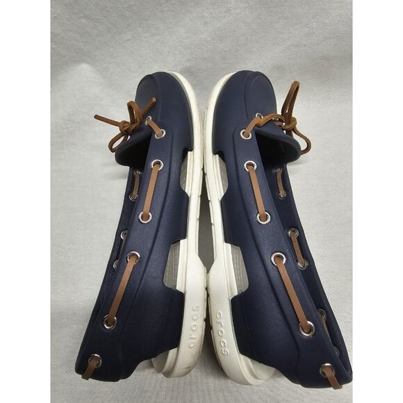 Crocs Shoes Womens Boatline Boat Blue Rubber Cutout Laces Flat Heel Slip On 6 - Picture 6 of 7